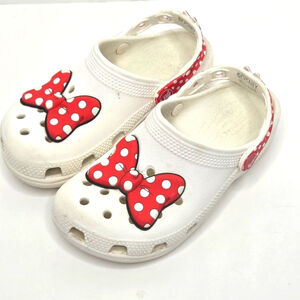 Crocs X Disney Minnie Mouse White Red Polk A Dot Bow Clogs Girls Size 13